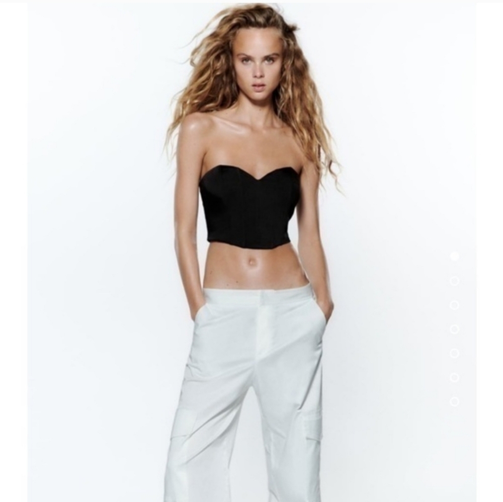 New Zara | Black Satin Effect Corset Top